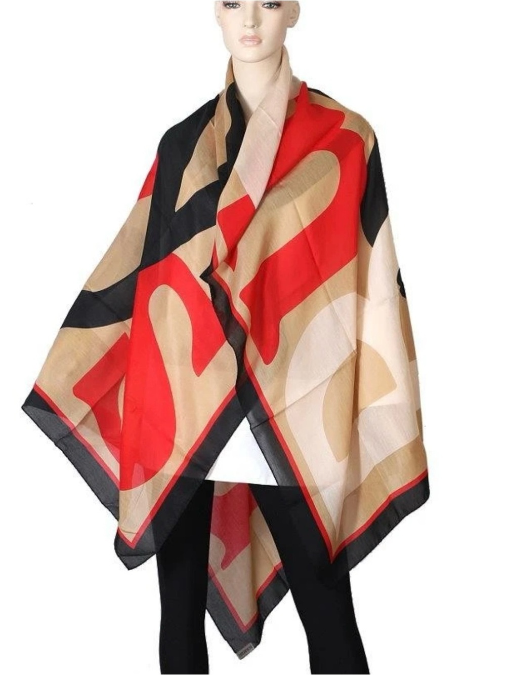 NEW BURBERRY ARCHIVE BEIGE TEXT PRINT LOGO OVERSIZED COTTON SILK SQUARE SCARF